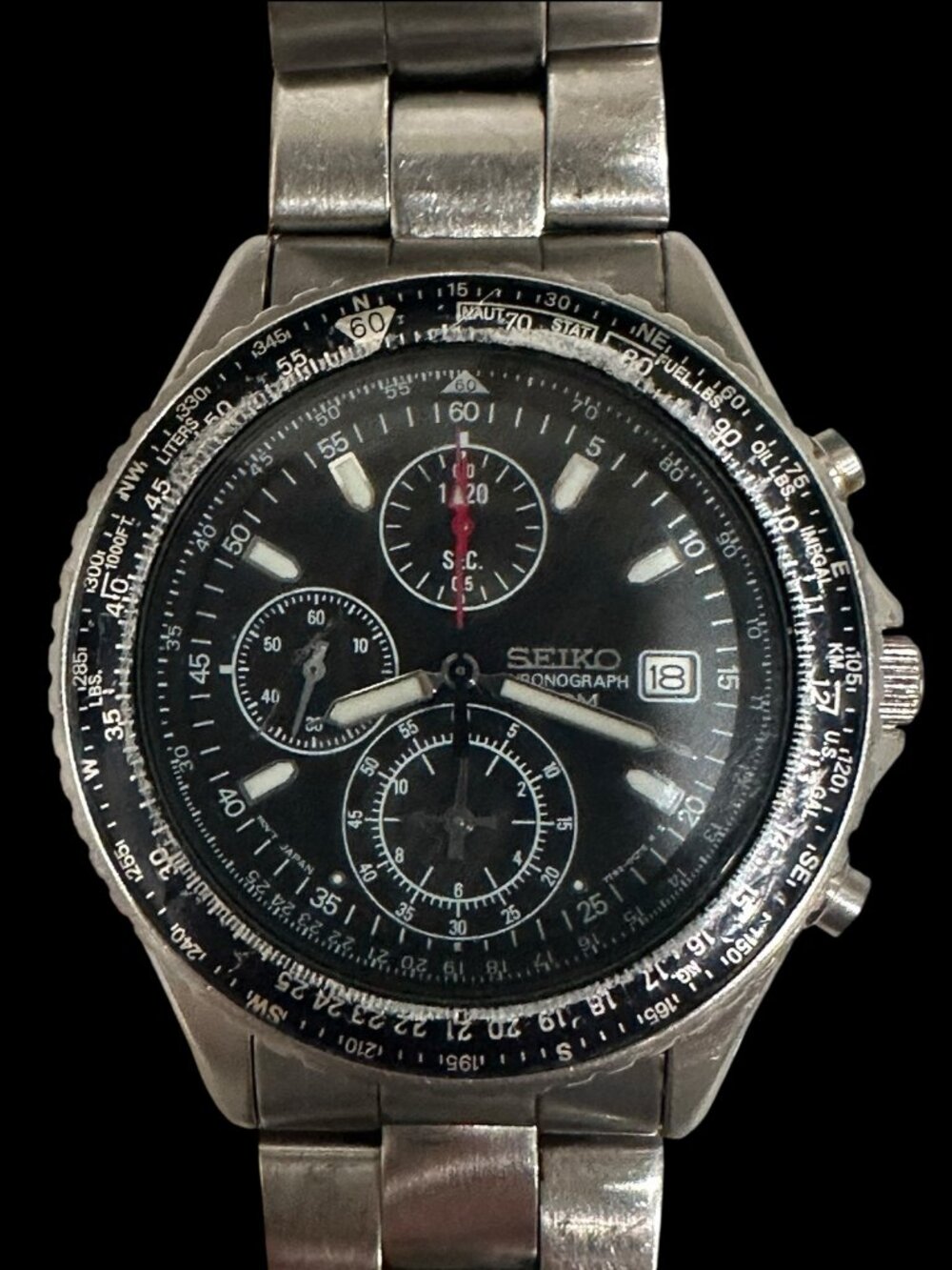 Seiko Flightmaster Chronograph Black Dial Slide Rule Bezel